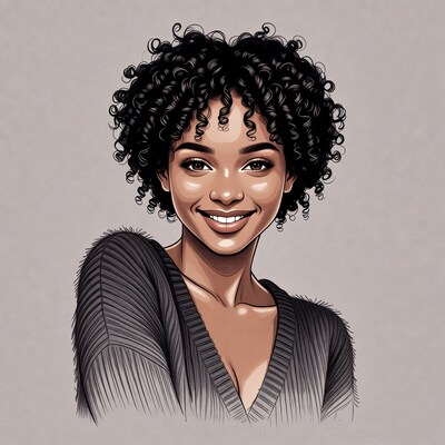 Smiling woman with curly hair