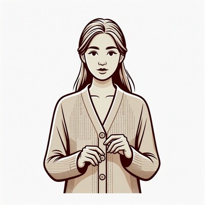 Asian woman buttoning cardigan illustration