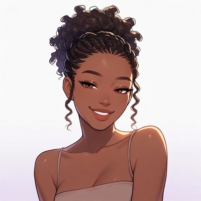 Smiling Black woman with curly hair