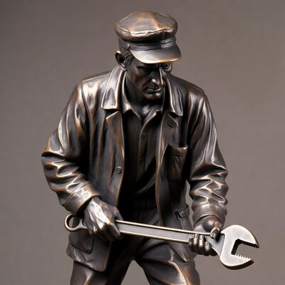 Bronze Mechanic Holding Wrench