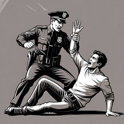Police officer arresting man
