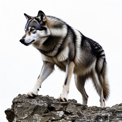 Gray wolf standing on rock
