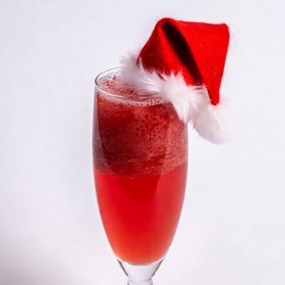 Red Champagne Flute with Santa Hat