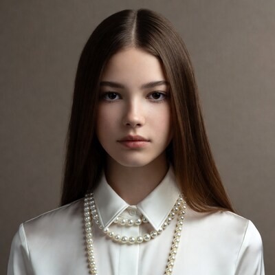 Girl in white shirt with pearl necklaces