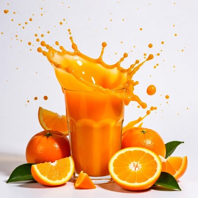 Orange Juice Splashing from Glass