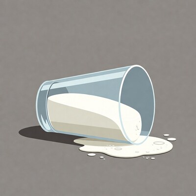 Spilled Milk Glass on Gray Background