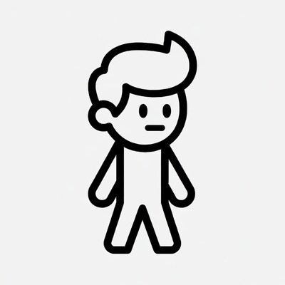 Cartoon boy standing with frown
