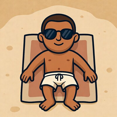 Cartoon Black boy relaxing on beach towel