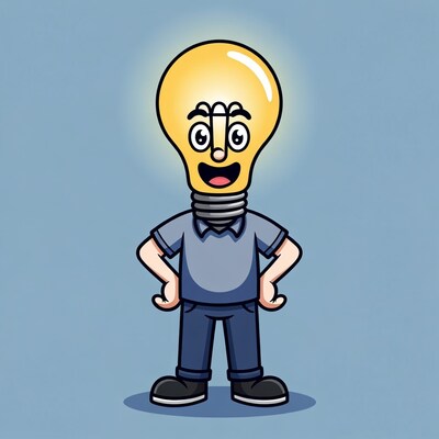 Cartoon lightbulb man standing confidently