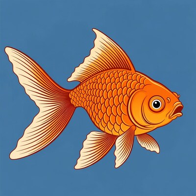Orange Goldfish Illustration on Blue Background