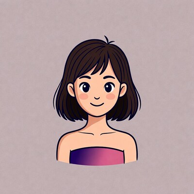 Smiling Asian girl with gradient top illustration