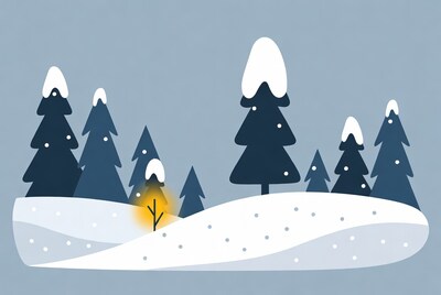 Snowy Pine Trees with Glowing Tree Illustration