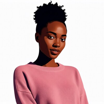 African-American woman in pink sweater