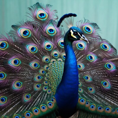 Peacock displaying vibrant tail feathers