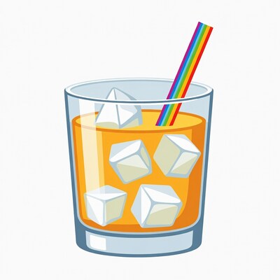 Orange Juice Glass with Rainbow Straw