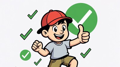 Cartoon boy giving thumbs up with checkmarks