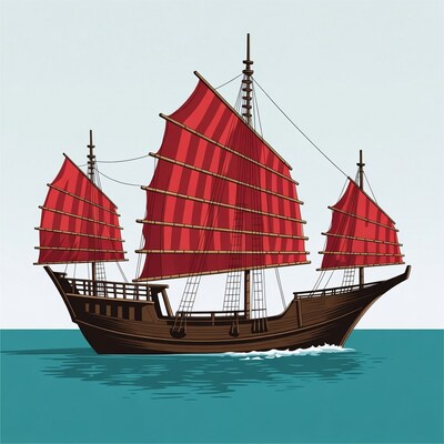 Chinese Junk Ship Sailing