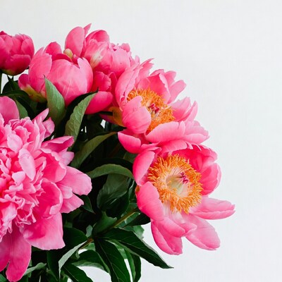Pink peonies bouquet on white background