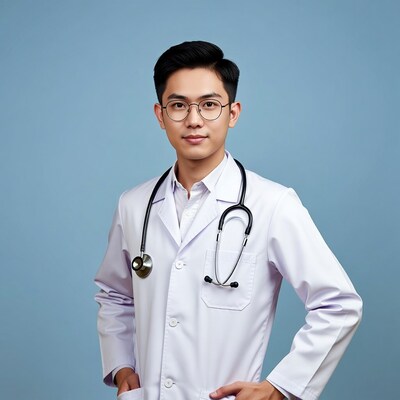 Asian male doctor in white coat