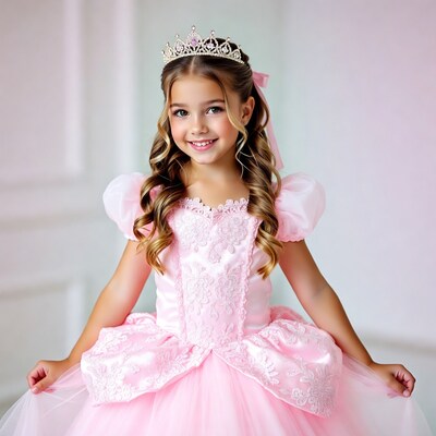 Girl in pink princess dress with crown