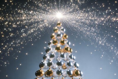 Shiny Gold Silver Ornament Christmas Tree