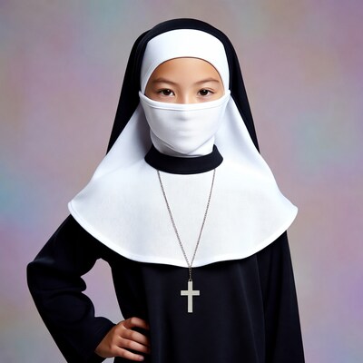 Asian girl in nun costume with mask