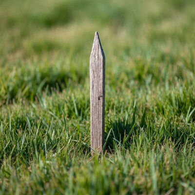 Wooden stake in green grass