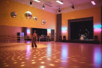 Woman in disco dance studio