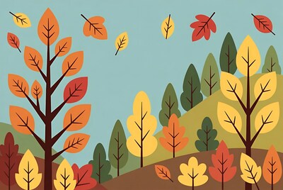 Autumn Trees Falling Leaves Illustration
