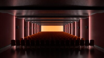 Empty Cinema Theater with Orange Seats