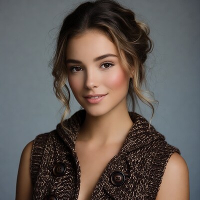 Smiling woman in brown knit vest