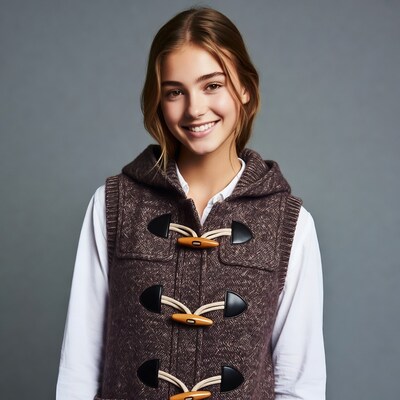 Teen girl smiling in brown hooded vest
