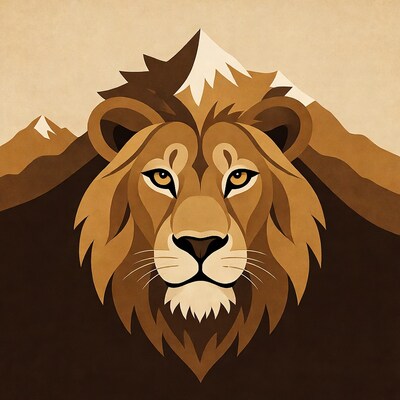 Lion face with mountains