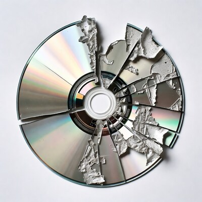 Broken CD Disc on White Background