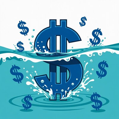 Dollar signs splashing in water