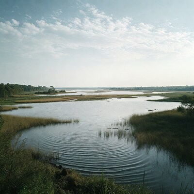 Scenic Marshland with Rippling Water