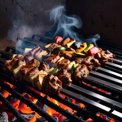 Meat and Vegetable Skewers Grilling