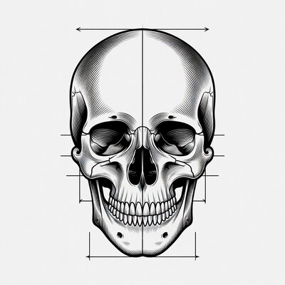 Skull with measurement lines