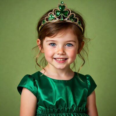 Girl wearing green shamrock crown