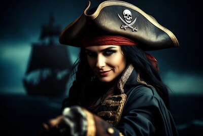 Pirate woman with skull hat