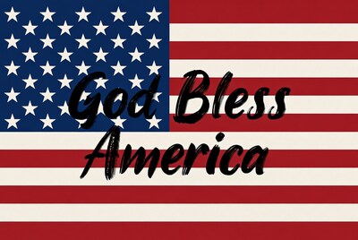 God Bless America on American Flag