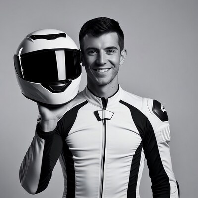 Man holding motorcycle helmet