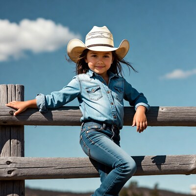 Girl in cowboy hat on fence