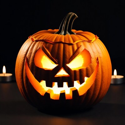 Lit Jack-o-Lantern with Candles