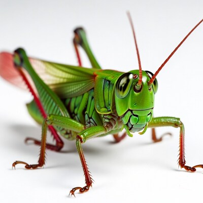 Green grasshopper on white background