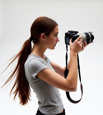 Woman photographing with camera