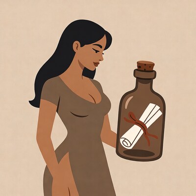 Woman holding message in bottle
