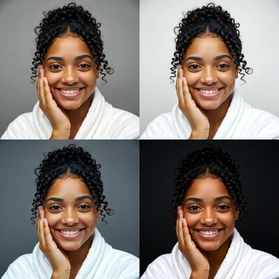 Smiling Black woman in white robe