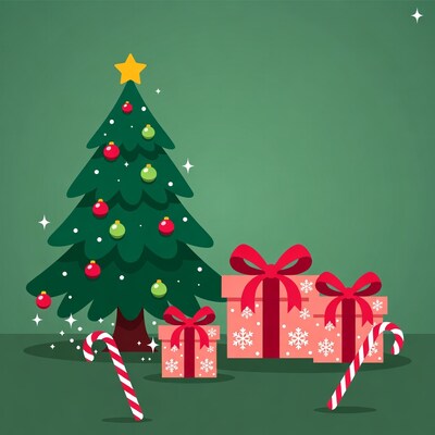 Christmas tree with gifts and candy canes