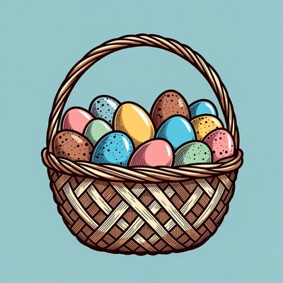 Colorful Easter Eggs in Wicker Basket